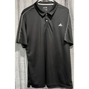Adidas Golf‎ Men's Drive Solid Performance Black Polo Shirt Stripes on Back EUC